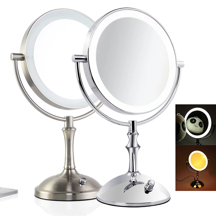  Desktop 8 Inch Makeup Mirror 2-Face Metal Mirror 3X 5X 10X Magnifying Cosmetic Mirror LED Lamp Adju - 32830812973