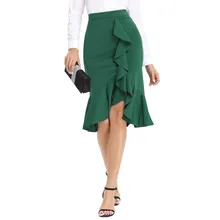 Knitted Mermaid Office Lady Women's Midi Skirt Solid High Waist Ruffle Party Womens Skirts Spring Autumn Skirts Women
