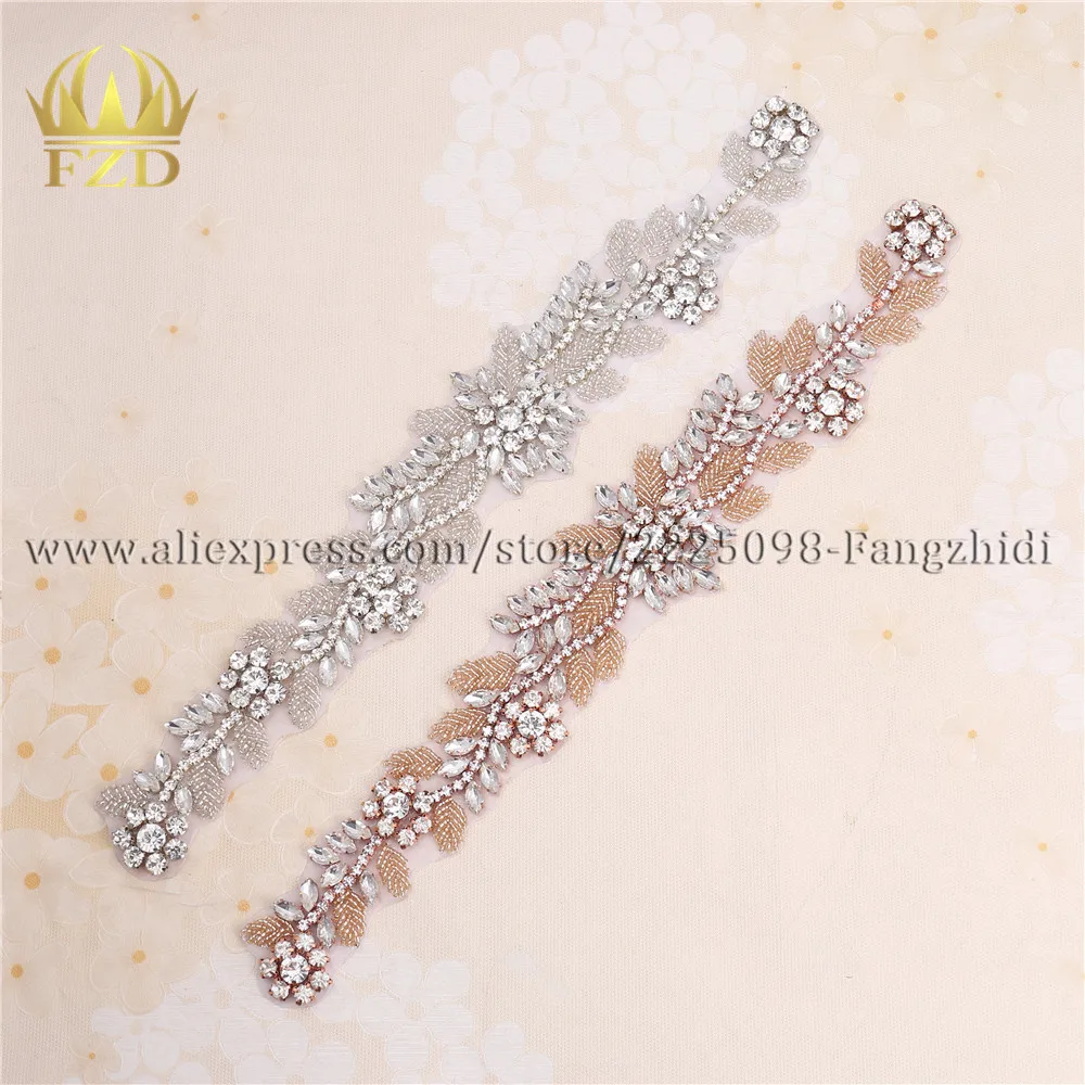

FZD 30 Pieces Sewing Rhinestones Wedding Floral Belt Appliques Crystal Trimming Clothes Beaded Iron on Wedding Decoration