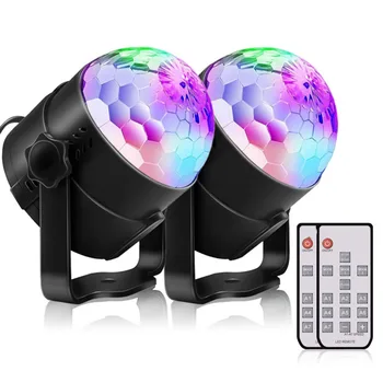 

SOLLED 2pcs 3W RGB LED Mini Stage Lamp Magic Ball Light Club Disco DJ Party Bar Sound Sensor Decoration European Plug