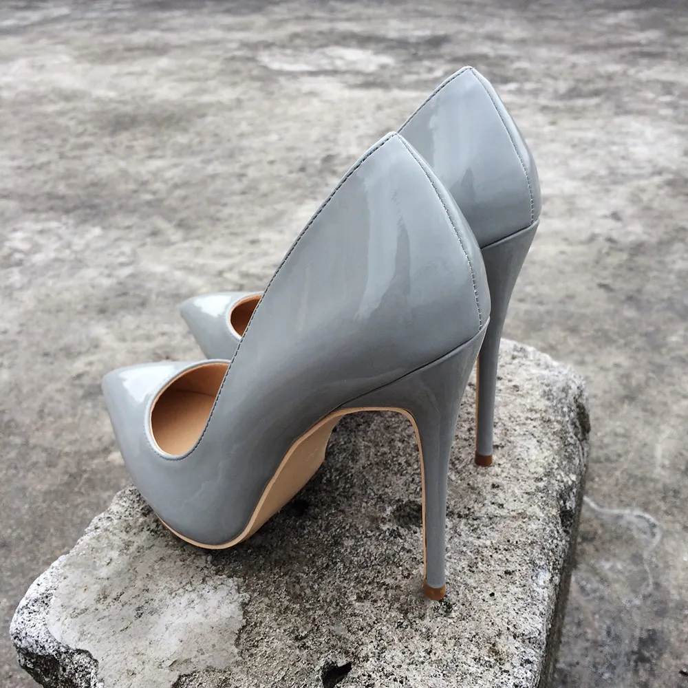 Veowalk/Брендовые женские туфли-лодочки в классическом стиле с острым носком на высоком каблуке из лакированной кожи; модные милые модельные туфли серого цвета