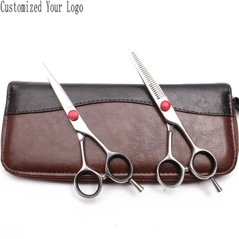 

2Pcs 5.5" 6" 440C Customize Logo Straight Scissors Thinninng Shears Professional Hairdressing Scissors Salon Hair Scissors C9012