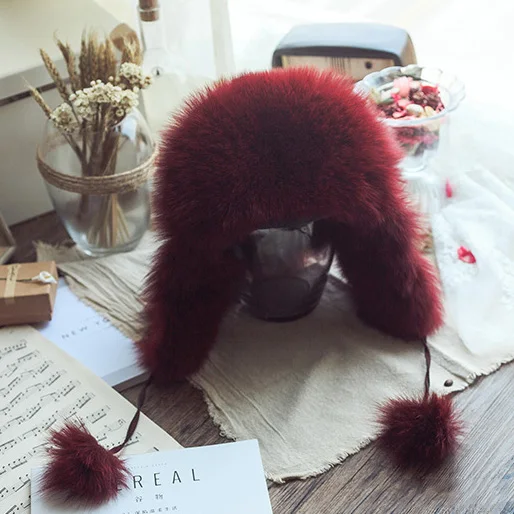 Pudi женская шапка из натурального меха, шапка для девочек из натурального меха лисы и енота, новинка, модные повседневные зимние теплые шапки HF810 - Цвет: wine red