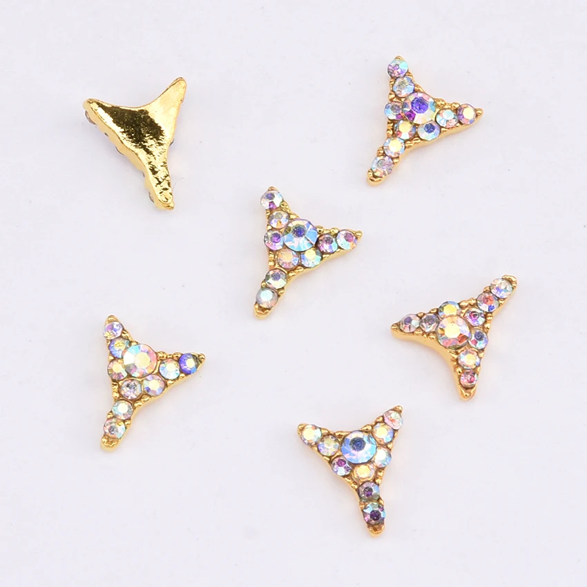 10pcs Crystal gold metal nail jewels rhinestones leaf design charms decorazioni unghie nail parts design materials Y1311~Y1316