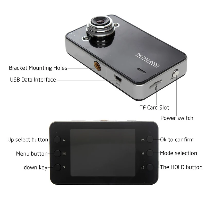 nurrat Multi-Function HD Driving Recorder K6000 Super Wide-Angle Night Vision in-Dash Mounting Kits 