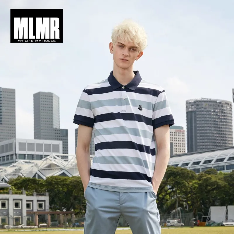 

MLMR Men's 100% Cotton Polo Striped Contrasting Embroidery Patch Slim Fit Turn-down Collar Short-sleeved Poloshirts |219106506