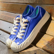 Maden Okayama/парусиновая обувь Kurume повседневная обувь синего цвета с Кремовым узором для всей пары, на шнуровке, в японском стиле, в стиле ретро, с низким верхом, классический японский