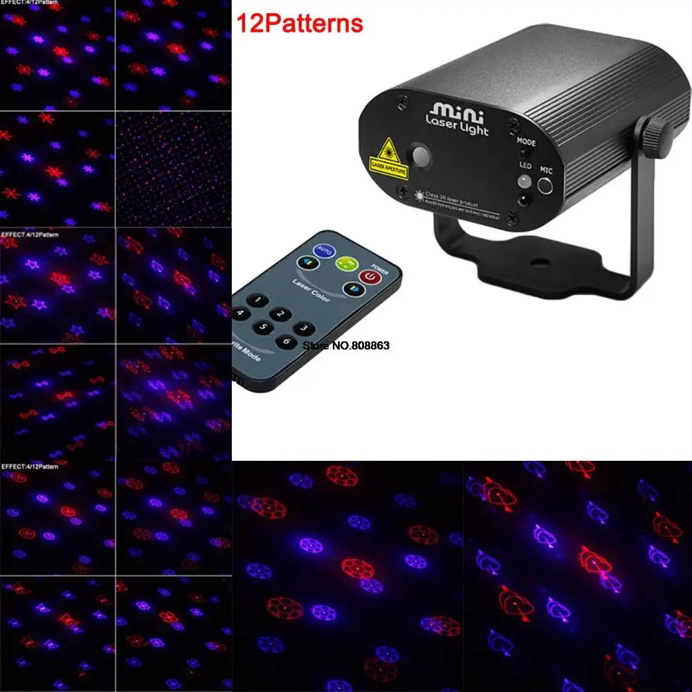 

New Model 12 Patterns Blue 200mw projector Remote Red Laser Stage lighting Disco Dance Business Party Light Show System DJ CB12