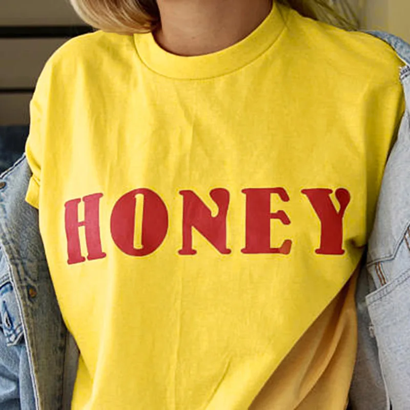 Honey Уличная Повседневная Свободная футболка 2018 летняя печать письмо обрезанный