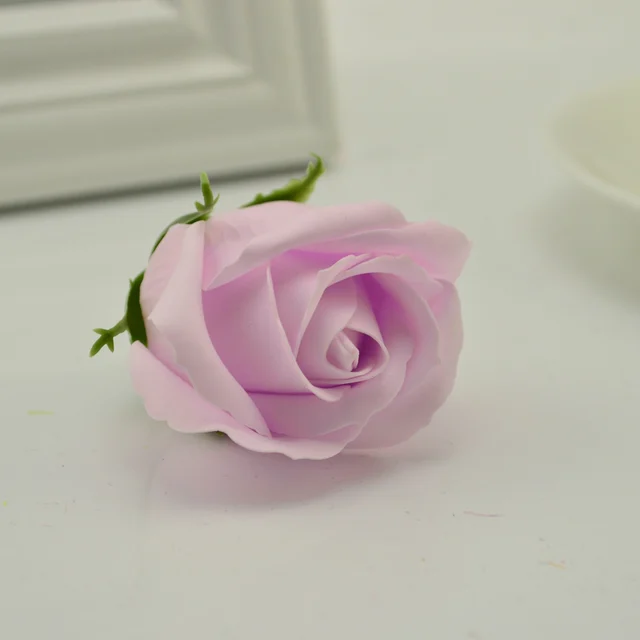 5Pcs 5x6cm Cheap Soap Rose Head Romantic Wedding Valentine's Day Gift Decoration Family Banquet Clip Art Artificial Flowers Light purple