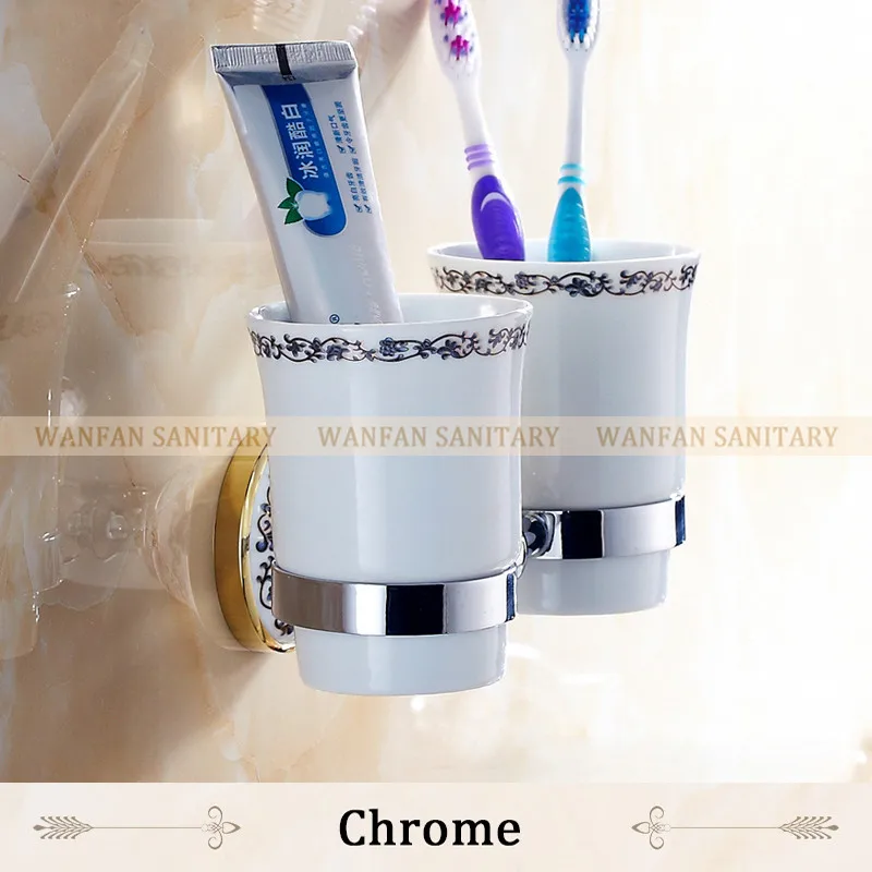 Держатели для чашек и стаканов Ретро латунный материал настенные аксессуары для ванной комнаты хрустальные хромированные золотые Двойные подстаканники 6308 - Цвет: Chrome