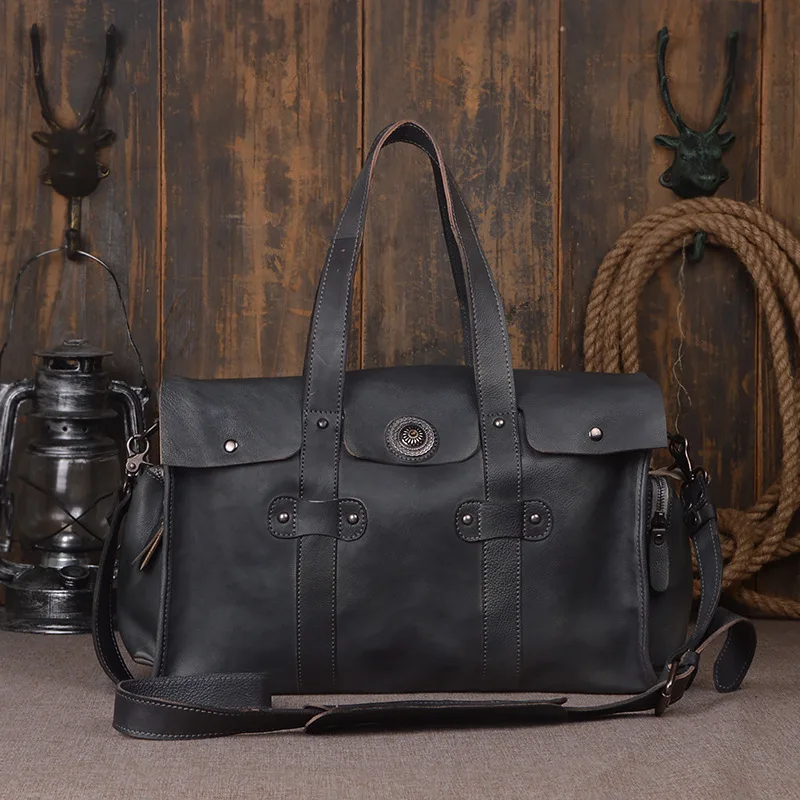 Винтажная Мужская Дорожная сумка из натуральной кожи, Большая вместительная сумка для путешествий, сумка для путешествий, сумка-тоут, дизайн, большая сумка на плечо DH10 - Цвет: Темно-серый
