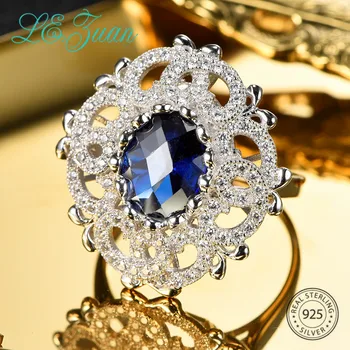 

L&zuan Vintage Style 3.8ct Created Sapphire Ring for Woman in 925 Sterling Silver Tension Setting Blue Stone Ring Fine Jewelry
