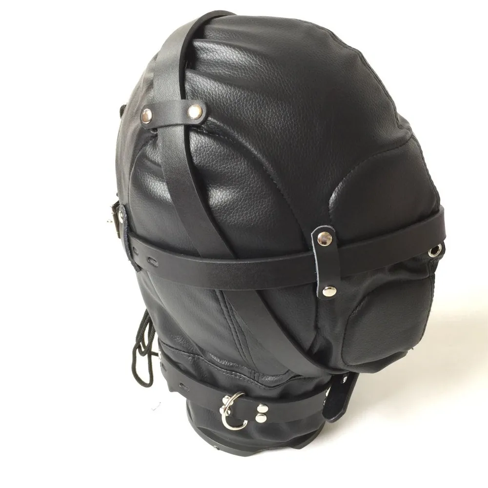 

Hot Soft Leather Bondage Whole Sealing Lace Up Hood Headgear Face Mask Eyepatch Dog Slave BDSM Product Sex Games Toy