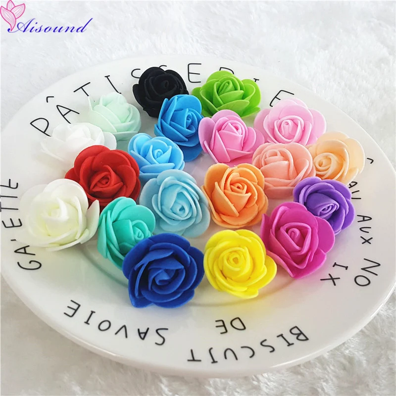 

50PCS 3-4cm Artificial Foam Rose Head Multi Color Flower Heads For Home Wedding Party Decoration Kissing Ball Supplies