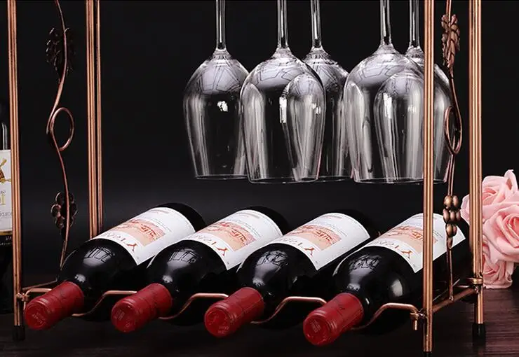 Deal Tabletop Wine Bottle Rack Holder Countertop Wine Glass Stemware Metal Rack 4 Wine Bottle Storage Holder Display Stand