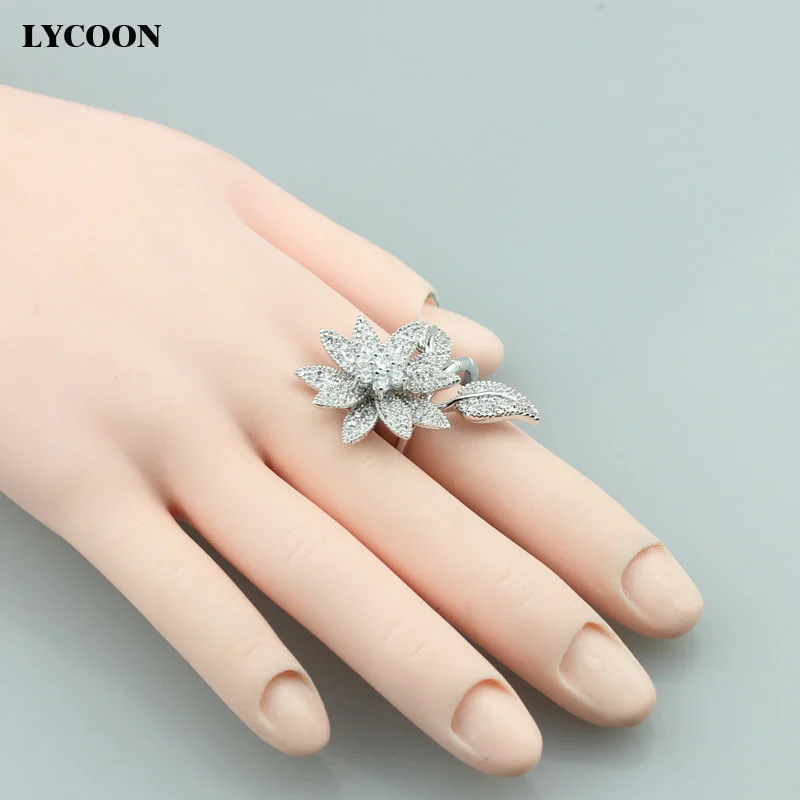LYCOON, высокое качество, кольца, покрытые настоящим серебром, с австрийским круглым белым кубическим цирконием, женские роскошные брендовые кольца, вечерние кольца