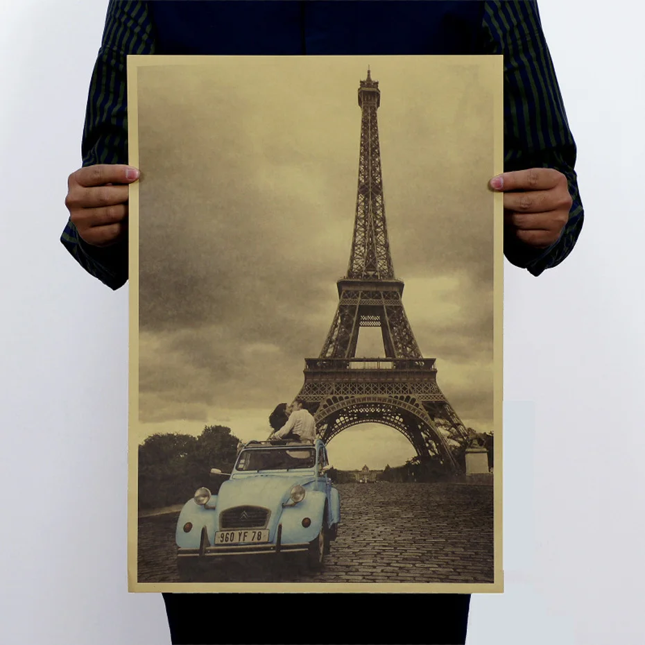 

Vintage Poster Paris Eiffel Tower Nostalgia Photo Kraft Art Murals Paper Retro Poster Wall Stickers For Bedroom Plane Wall Decal