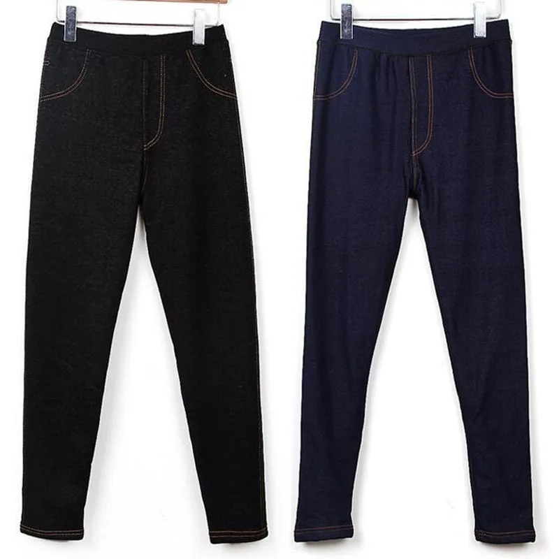 Зимние теплые джинсы леггинсы женские плотные теплые штаны модные флис изнутри джинсовые брюки леггинсы с карманами