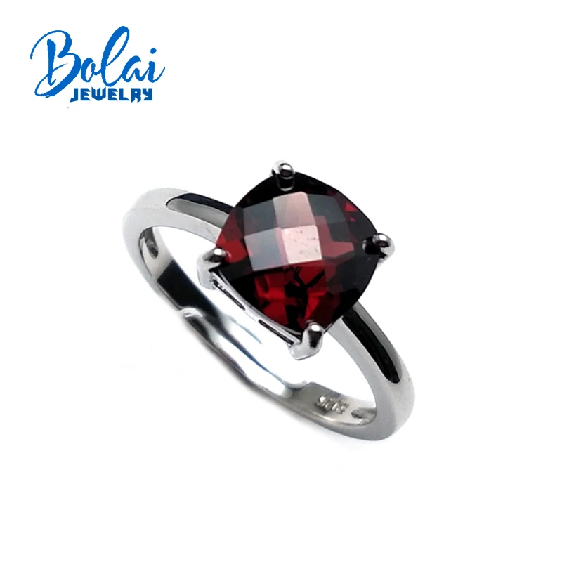 

Bolaijewelry,natural Mozambique garnet cu8.0mm checkboard cut gemstone Ring 925 sterling silver fine jewelry for lady daily wear