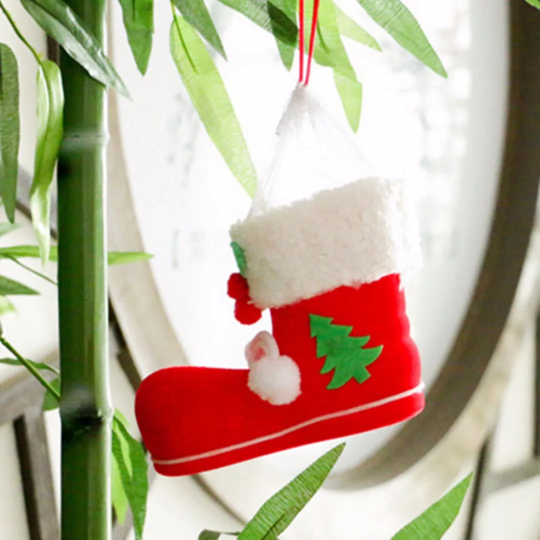 S/M/L Red Christmas Flocking Boots Socks Candy Box Christmas Tree Decoration Home Ornaments Laser Package Supplies