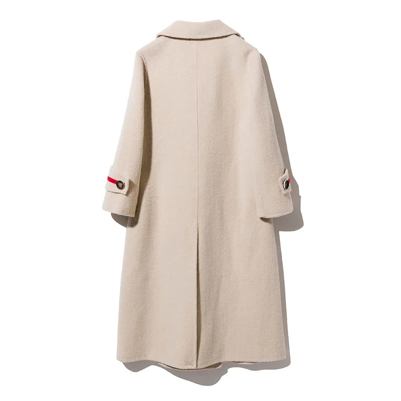 Пальто из шерсти альпаки Женская длинная куртка с секциями осень-зима двусторонний шерстяные пальто двубортное кашемировое пальто подлинный теплый