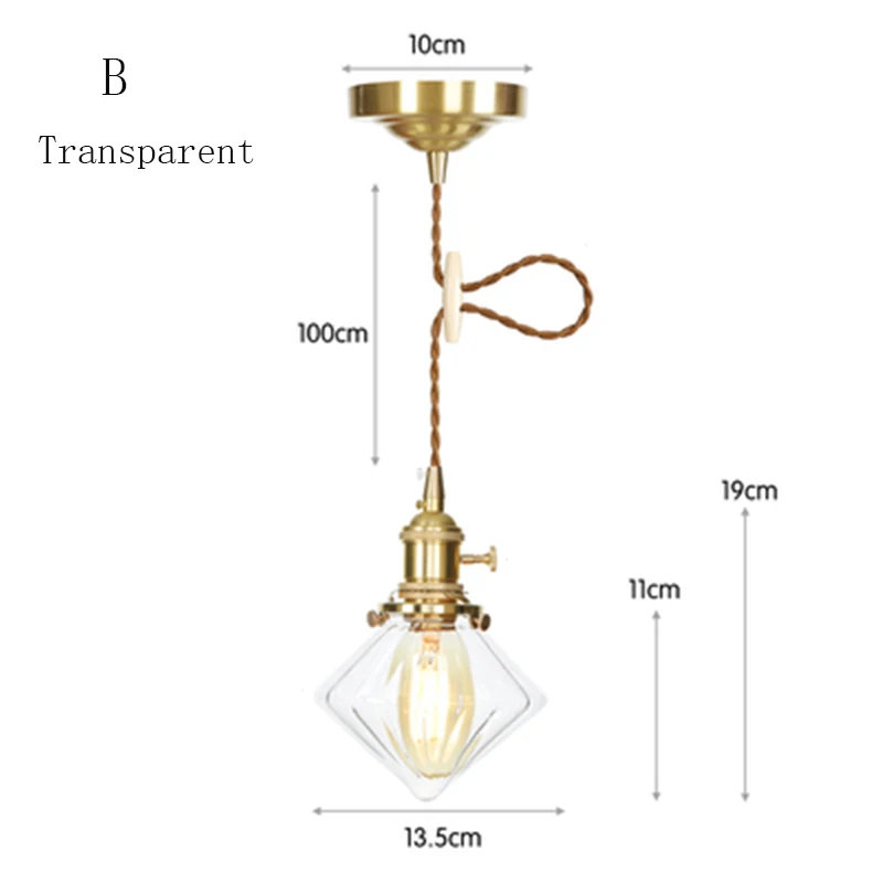 Современная стеклянная подвеска лампы скандинавский Лофт светодиодный Медный Подвесной светильник для столовой гостиной прикроватное декоративное освещение спальни светильник - Цвет корпуса: B Transparent