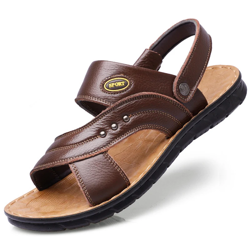 UPUPER/; летние мужские сандалии из мягкой кожи; удобная летняя обувь в римском стиле; мужская пляжная обувь для отдыха; большие размеры 38-47 - Цвет: 17635 BROWN
