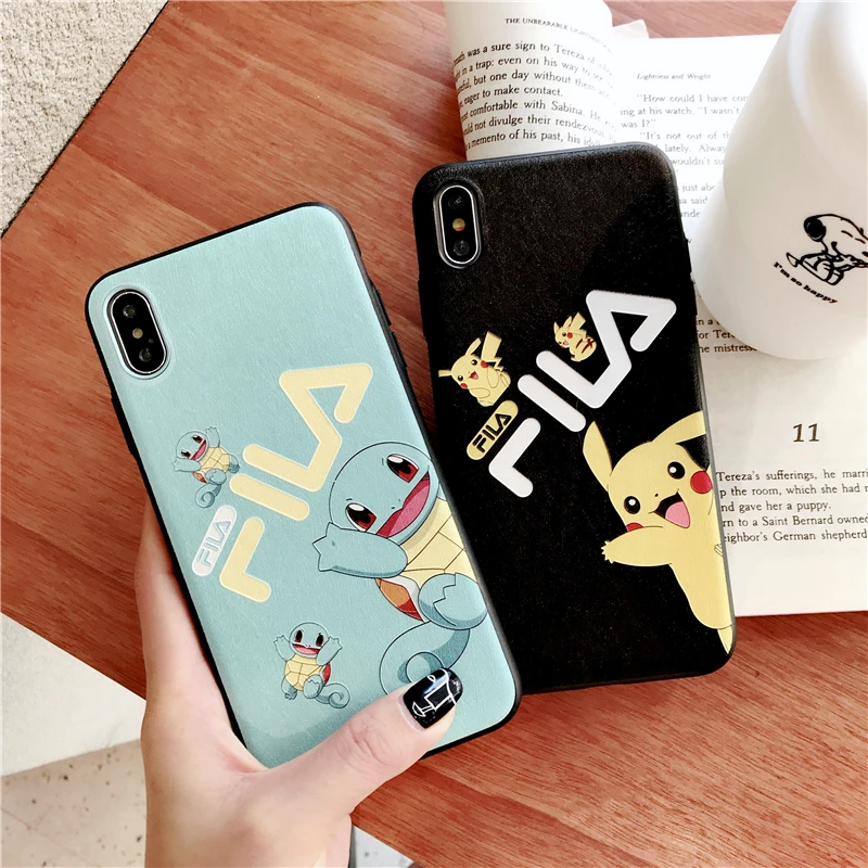 

Cartoon Pikachu Squirtle 3D Relief Case For iPhone 6 6S 7 8 Plus X Case Soft TPU Matte PU Leather Case For iPhone XR XS MAX Case