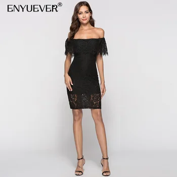 

Enyuever Black Lace Formal Dress Off Shoulder Runway Hollow Out Bodycon Pencil Robe Sexy Red Evening Party Dress Club Vestidos