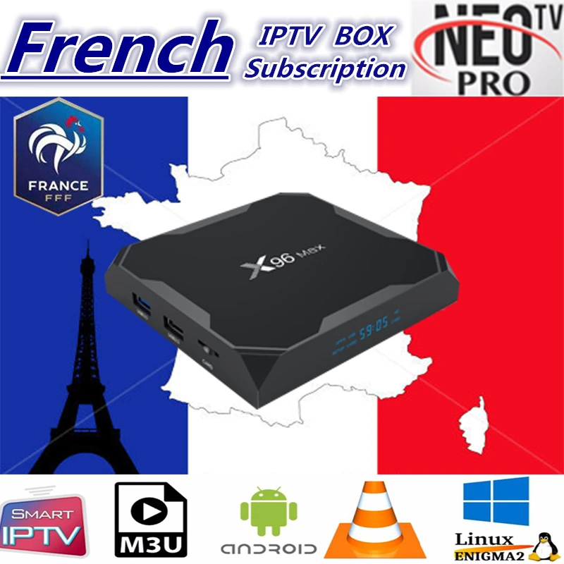Французская IP ТВ приставка X96Max Android 8,1 ТВ приставка Smart box с 1 год Испанский Французский Португальский FR США Великобритания IPTV подписка 1200 Live