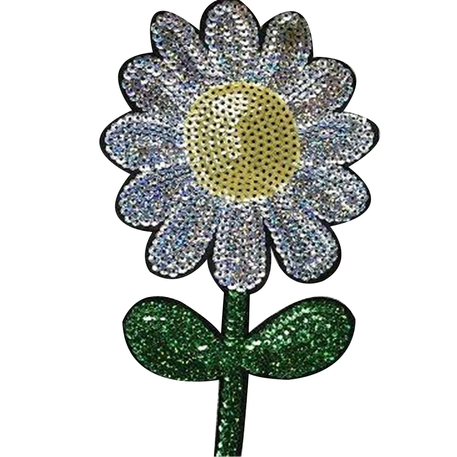 

Clothing Women Shirt Top Diy Large Patch Sunflower Silver Sequins deal with it T-shirt girls Patches for clothes Diy Stickers