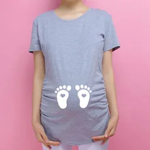 European American Plus Size Women Summer Apparel Baby Footprints Printed Cotton Pregnant T Shirts Creative font