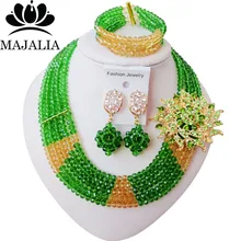 Мода г. в Африканском нигерийском стиле на свадьбу бусы ювелирный набор зеленый кристалл колье, Свадебные украшения наборы WIN026
