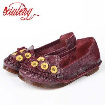 

Xiuteng 2019 Genuine Leather casual light flower flat mother shoes Soft bottom candy color women's shoes