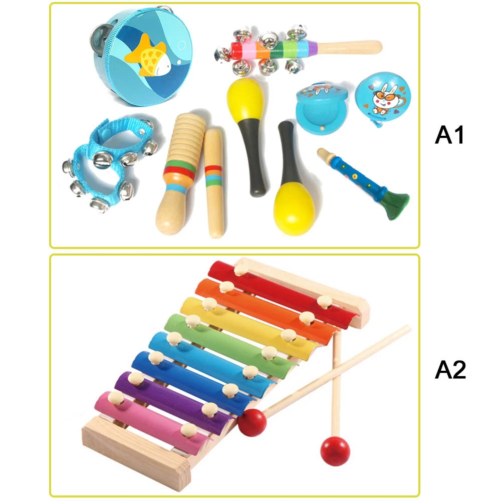 US 10x Wooden Toddler Musical Percussion Xylophone Instrument Toy Band Colorful