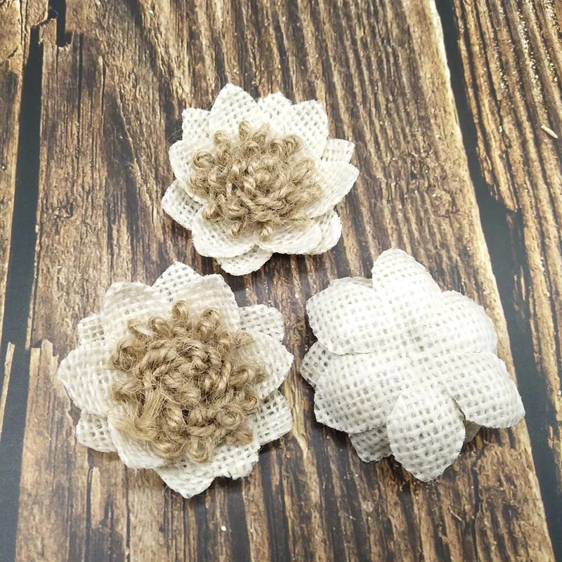 5Pcs Handmade Burlap Flowers Vintage hessian Jute Wedding Party Decoration Supplies Natural color Shabby Chic 62494 - Цвет: 2PD-62634