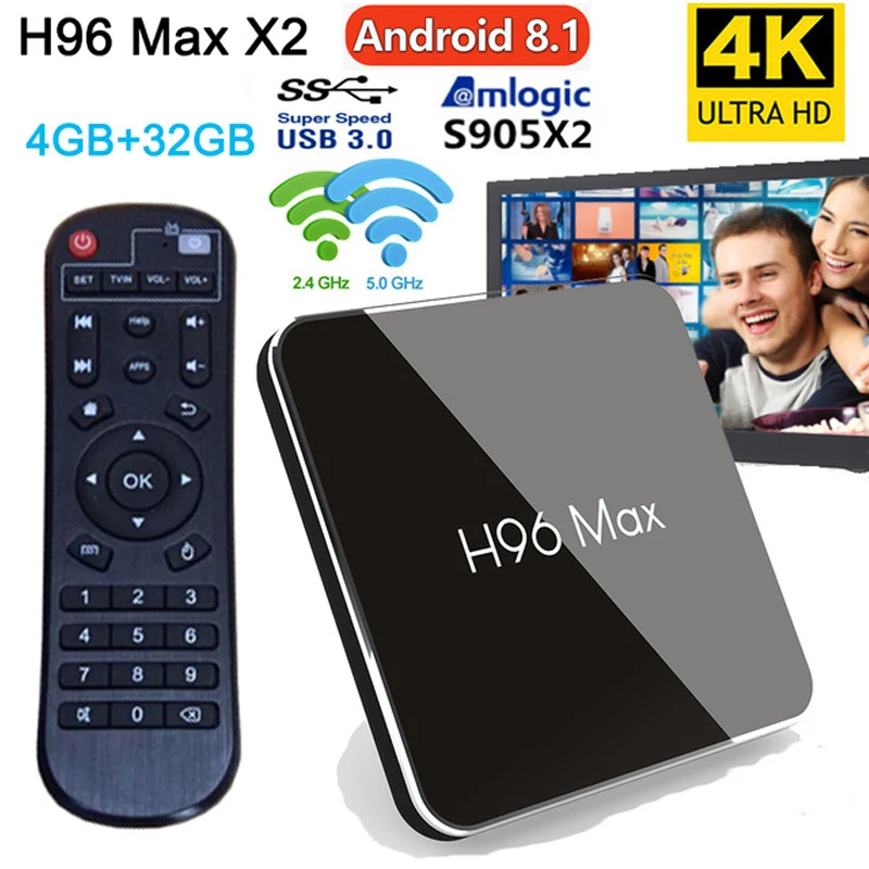 H96 MAX X2 ТВ приставка Android 8 1 4 ГБ 32 четырехъядерный процессор Amlogic S905X2 4K H.265 WiFi 2 4G + 5 8G