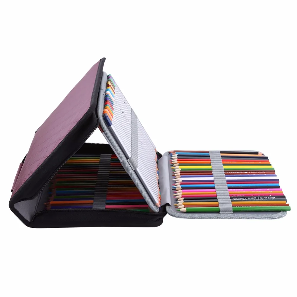 

Portable Large Capacity Pencil Case 150 Slots PU Leather Colored Pencil organizer Zipper Pen Pencil Bag For Art Supplies