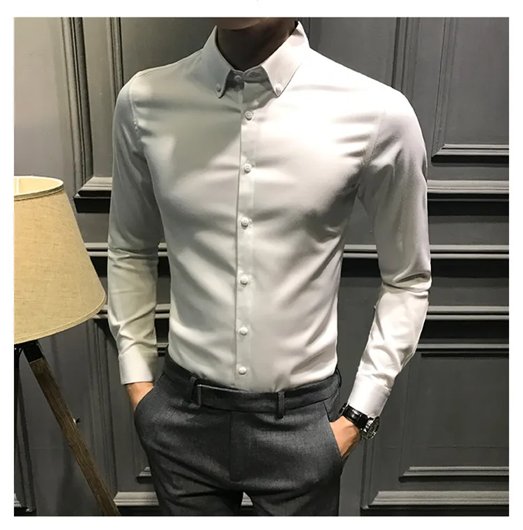 Британский стиль Для Мужчин's Повседневное рубашки в западном стиле мужской моды тонкая белая рубашка Черный, серый цвет Демисезонный