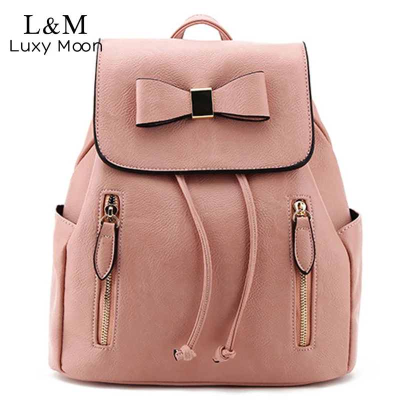 2017 Fashion Bow Leather font b Backpack b font Sweet Lady Pink font b Backpacks b