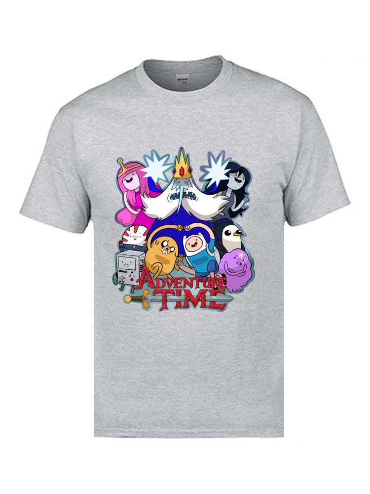 Adventure Time 13628 T Shirt Funny O-Neck Custom Short Sleeve Cotton Men T-shirts Funny Tees Wholesale Adventure Time  13628 grey