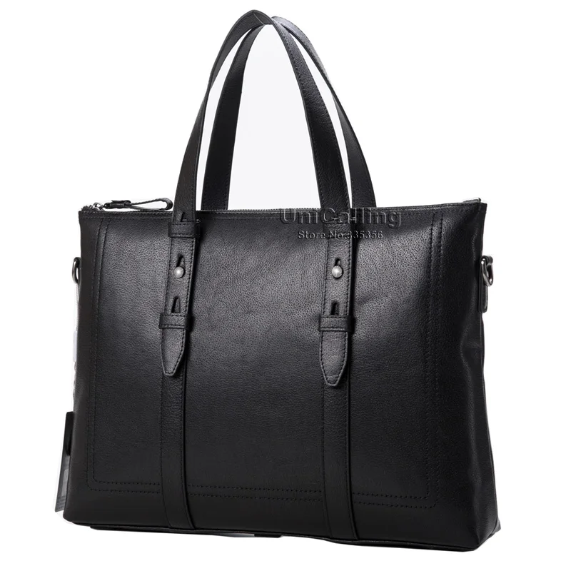 Мужской кожаный портфель, сумка высокого качества из натуральной коровьей кожи, мужской портфель из натуральной кожи, сумка для ноутбука, мужская деловая сумка - Цвет: Black