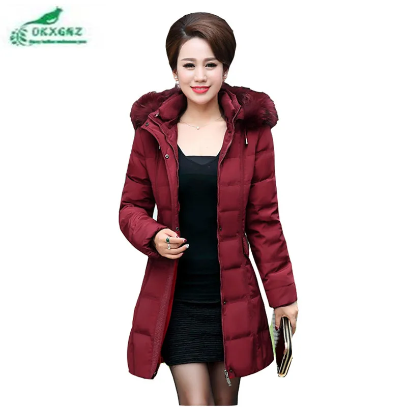 

Middle-aged down feather cotton Outerwear female middle-length Fur collar Plus size jacket coat winter warm coat women OKXGNZ