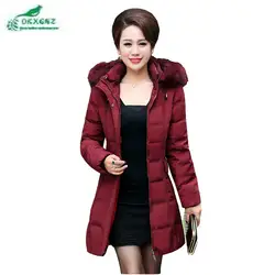 Среднего возраста пуховые хлопок верхняя одежда средней длины с меховым воротником Большие размеры куртка зимняя теплая куртка женская
