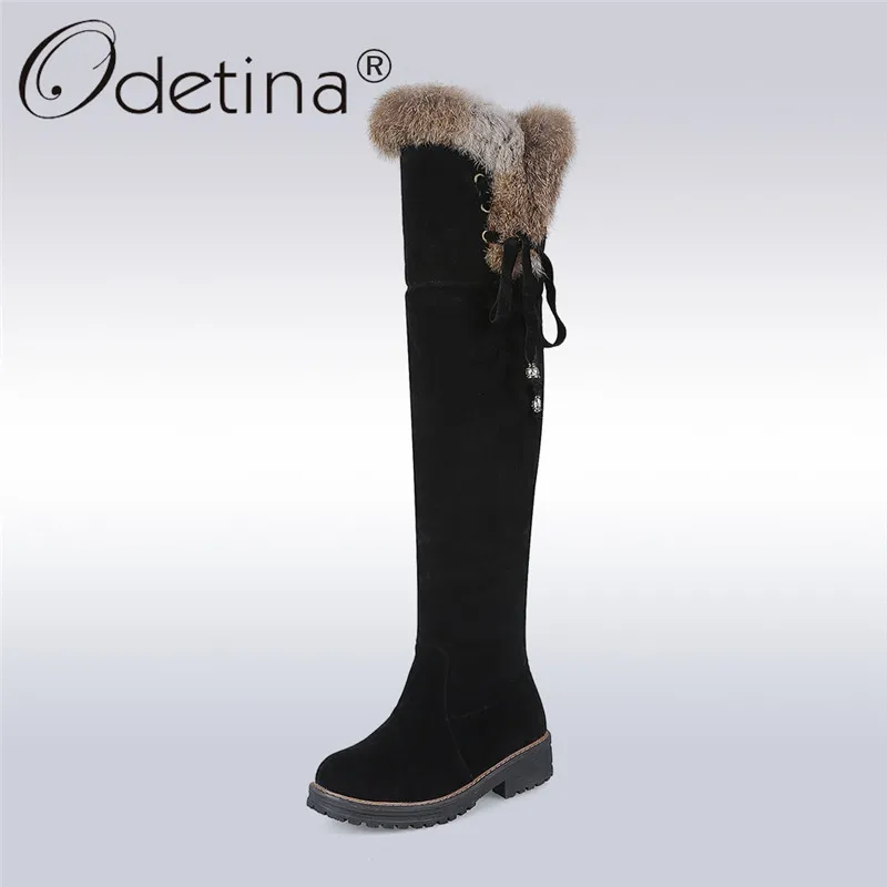 Odetina/2017 г. Зимние сапоги из искусственной замши на меху ботфорты шнуровке низком
