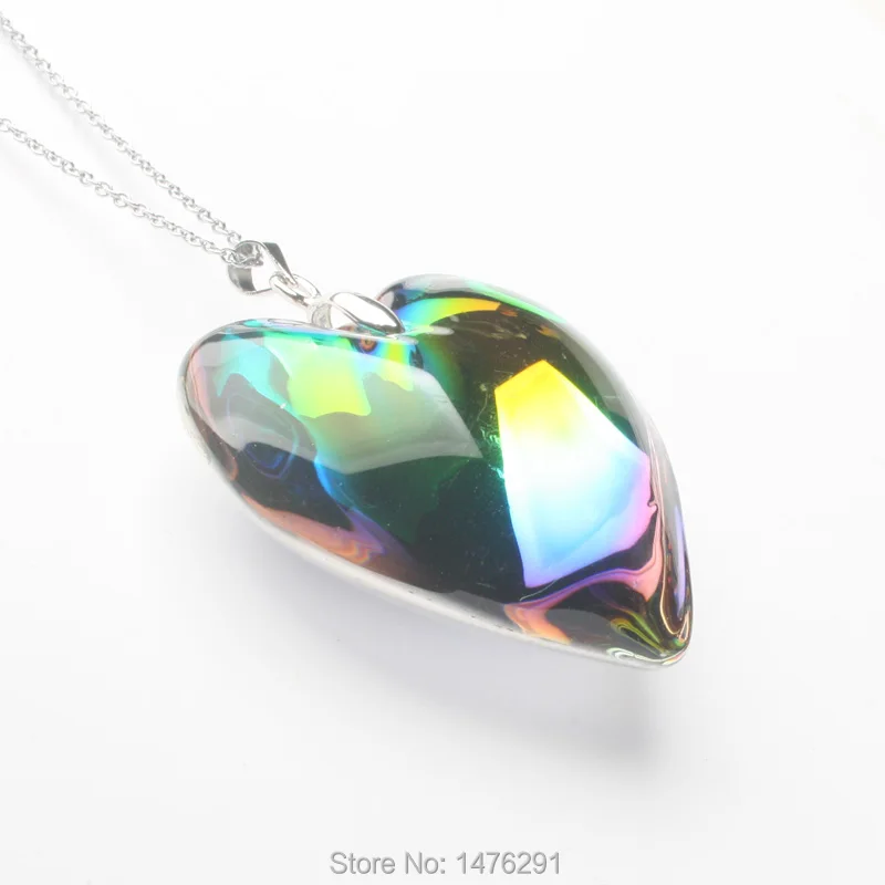 Очаровательная AB многоцветная Хрустальная стеклянная подвеска в форме сердца и цепочка ожерелье 1" L