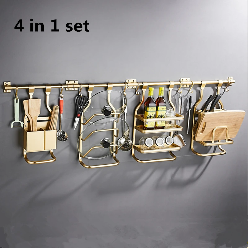  Hongdec Modern design Wall Mount Black and Gold Kitchen Utensils Holder Spice Rack Spoon hook No Dr - 32967189603
