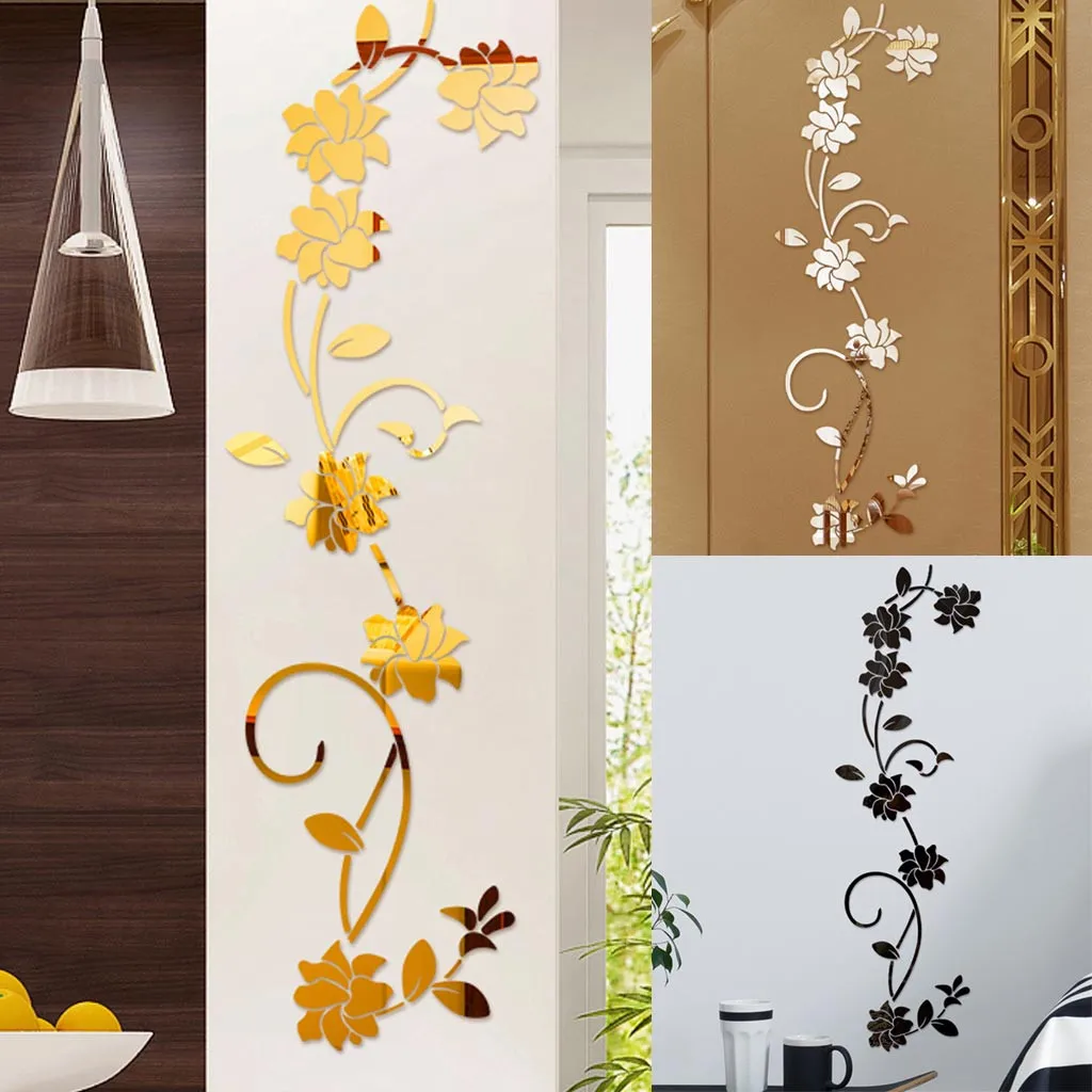 3D Diy Flower Shape Acrylic Wall Sticker Modern Stickers Muraux Mirror wall stickers Adesivi Murali зеркальные наклейки