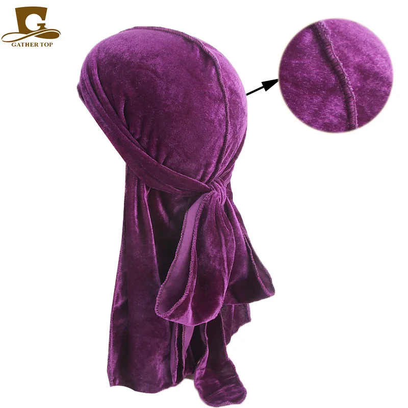 

New Style Long Velvet Women's Men's Durags Bandana Turban Soft Doo RAG Pirate Hat DU RAG Head Wrap Hair Accessories